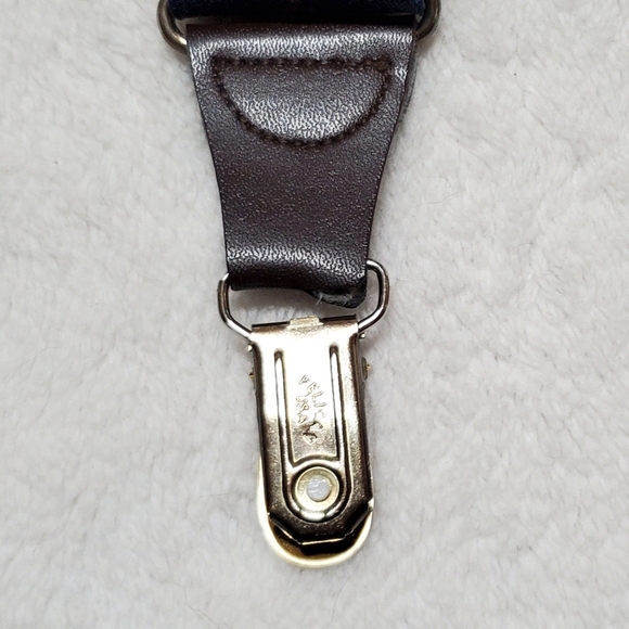70s Vintage Pelican USA Stretchy Navy Blue Red Striped Clamp Closure Suspenders